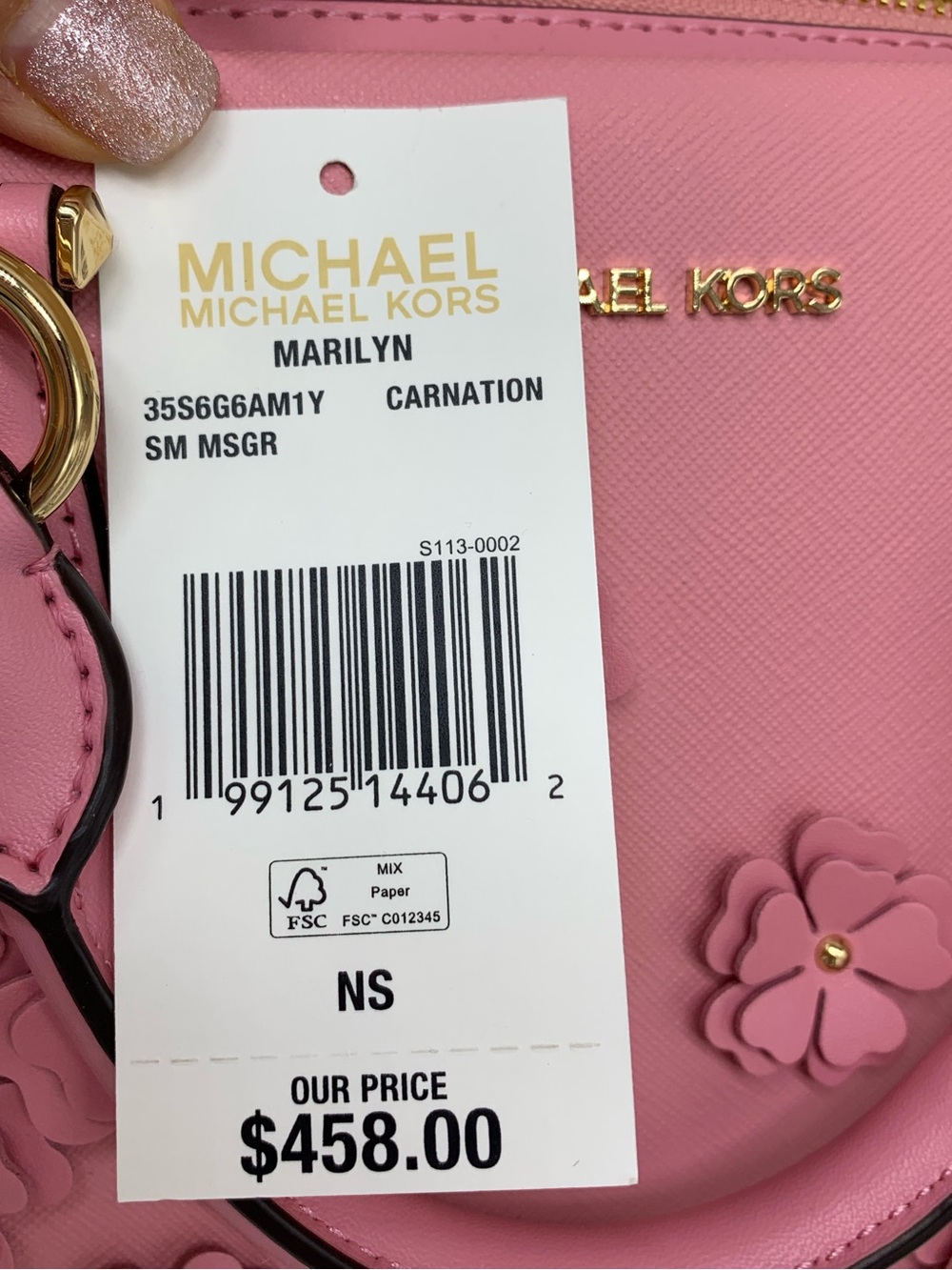 Michael Kors Marilyn Small Floral Embellished Satchel Carnation color - Picture 14 of 14